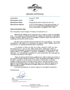 NBCU supplier approval