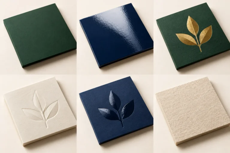 Concept illustrations of paper packaging finishes
